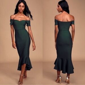 ❗️Lulus | How Much I Care Dark Green Off-the-Shoulder Midi Dress